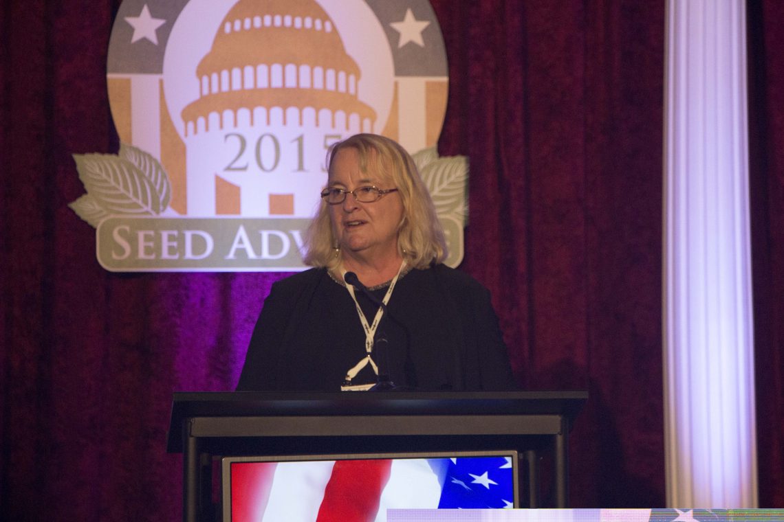 Retiring from the California Seed Association, Betsy Peterson is honored with the American Seed Trade Association's Distinguished Service Award, which was presented during the 132nd Annual Convention in Washington, D.C.