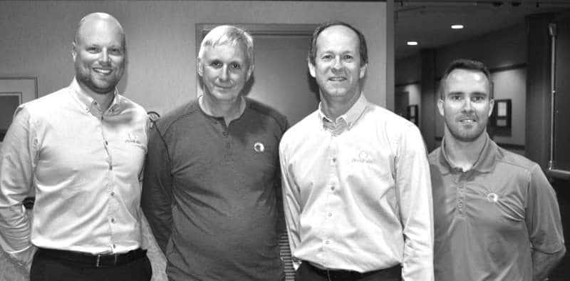 From left: Alexandre Beaudoin, marketing director for Prograin; Ron Gendzelevich, Quarry Seed president; Alain Létourneau, Prograin president; Shawn Rempel, Quarry Seed general manager.