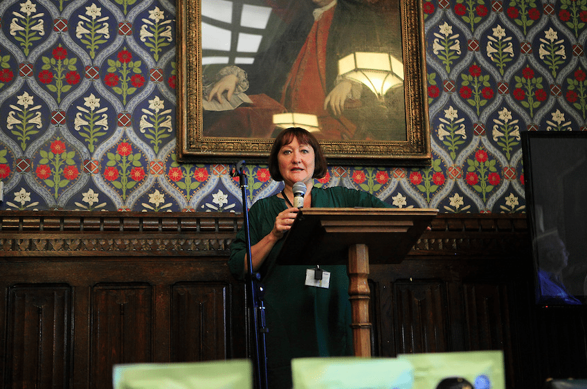 British MP Kerry McCarthy, a vegetarian, speaks at an event last July to celebrate the International Year of Pulses. Photo: BEPA