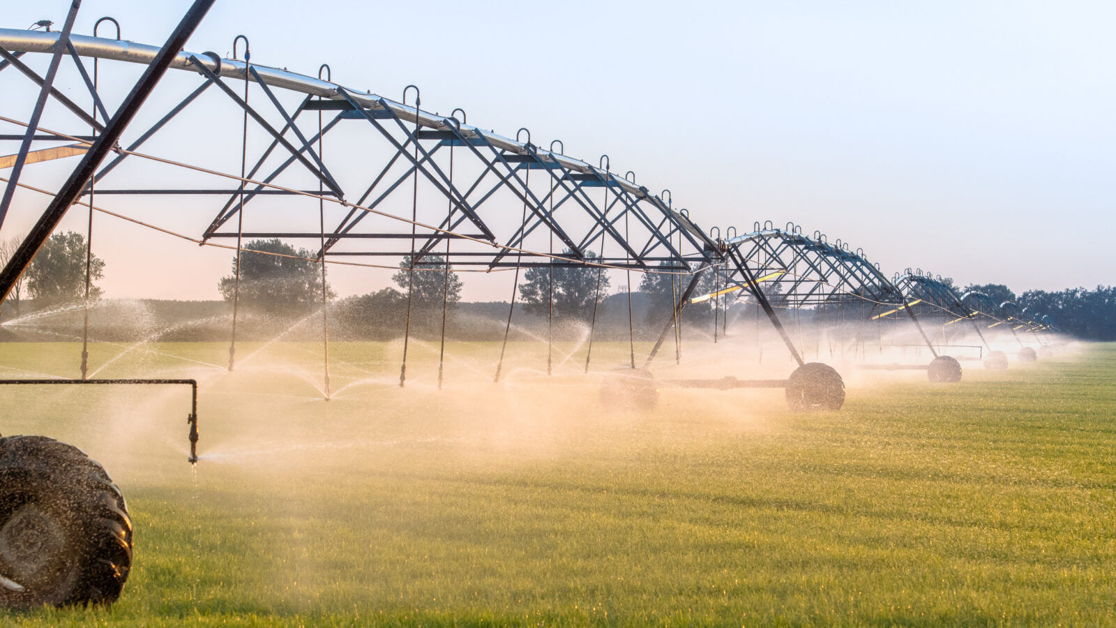 Irrigation system for agriculture, in order to promote the growth of plants in case of large and prolonged heat. Concept: agriculture or water supply