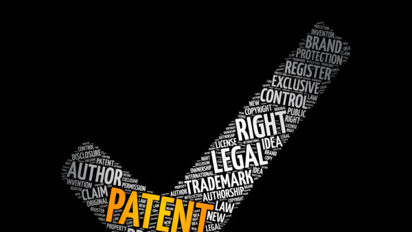 Patent check mark word cloud collage, concept background