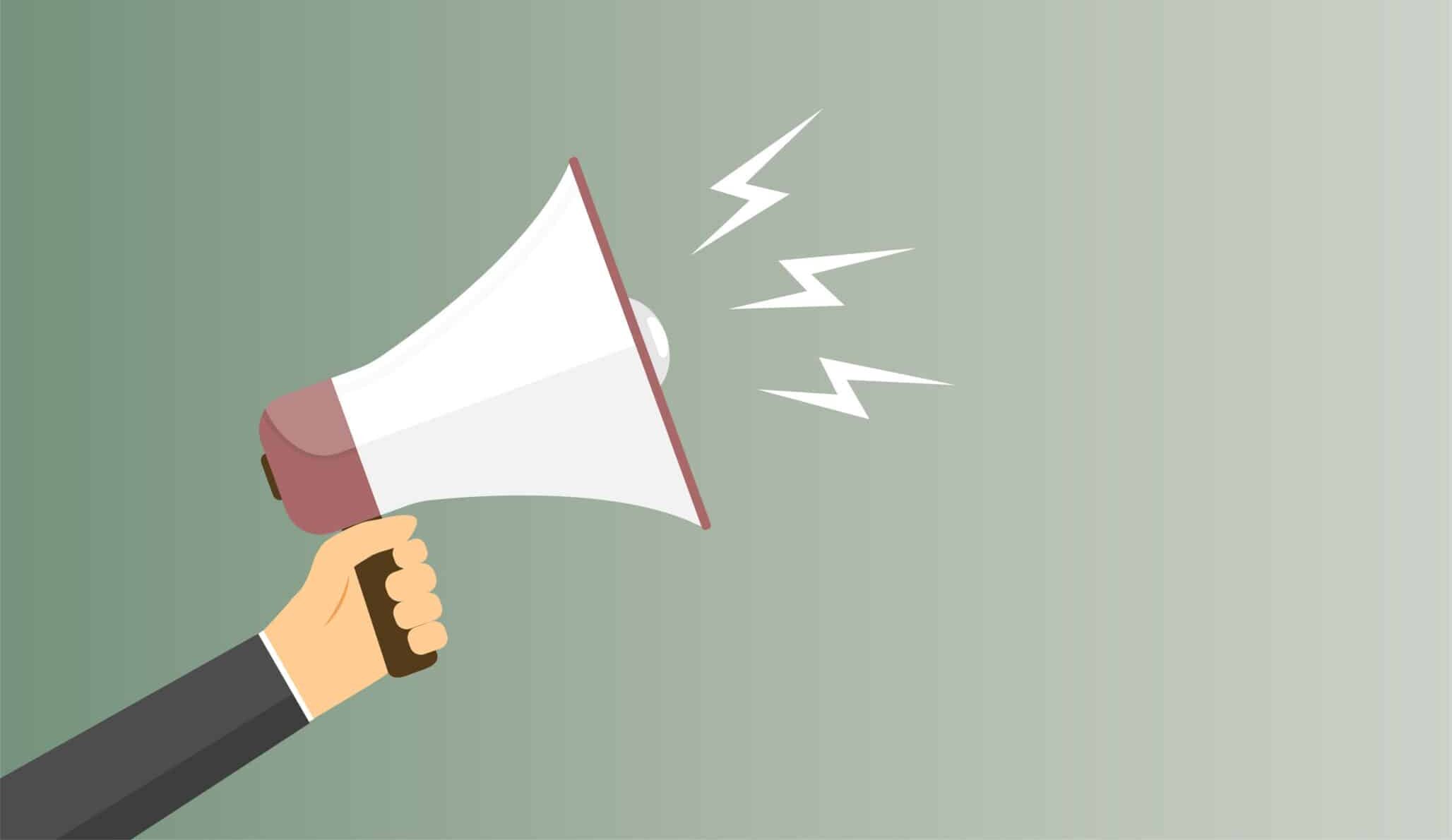 Info, marketing, megaphone. Vector illustration. Flat design.