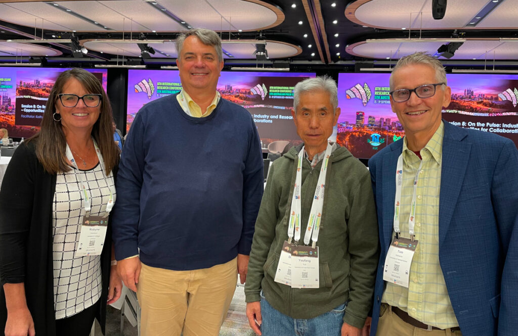 D.J. Bing (second from right) at a conference in Australia with colleagues Robyne Davidson, Stan Blade and Tom Warkentin. Photo courtesy Robyne Davidson