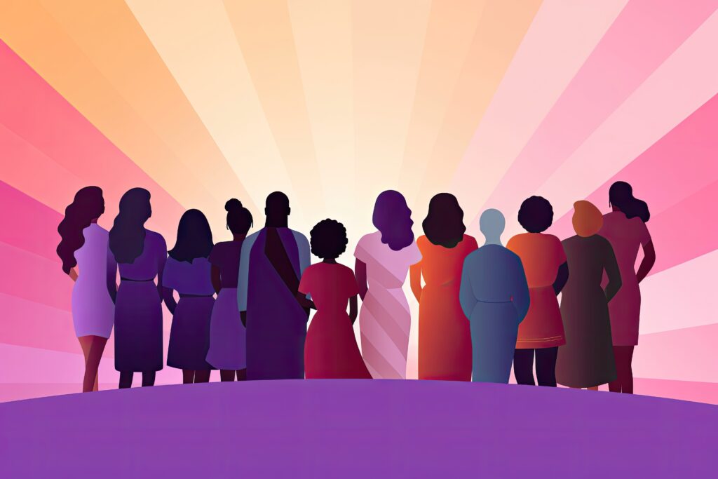 A powerful representation of diverse women gazing towards a hopeful future
