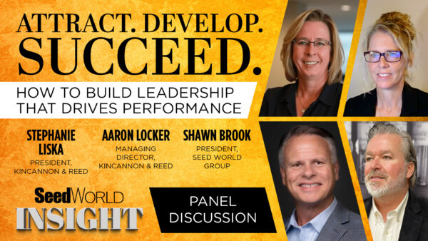 Executive leadership strategy webinar featuring Stephanie Liska, Aaron Locker, Shawn Brook and Jon Leafstedt discussing leadership development and succession planning.