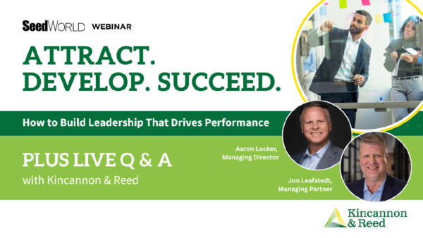Executive leadership strategy webinar featuring Stephanie Liska, Aaron Locker, Shawn Brook and Jon Leafstedt discussing leadership development and succession planning.