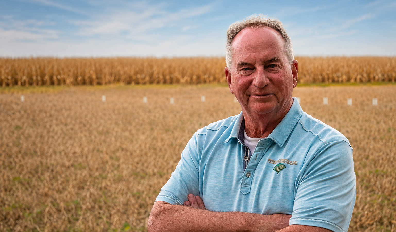 Mike Peterson, CEO and owner of Peterson Genetics, stands in a soybean field reflecting on innovation and growth opportunities for independent seed companies.