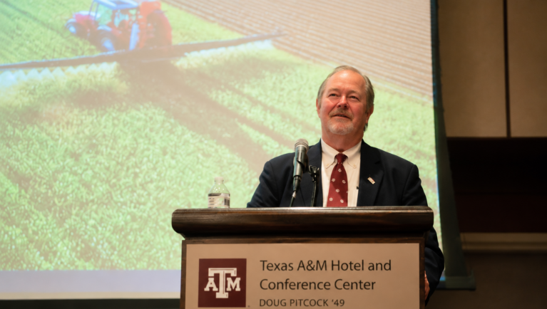 USDA Under Secretary Scott Hutchins addresses attendees at the National Association of Plant Breeders meeting at Texas A&M University.