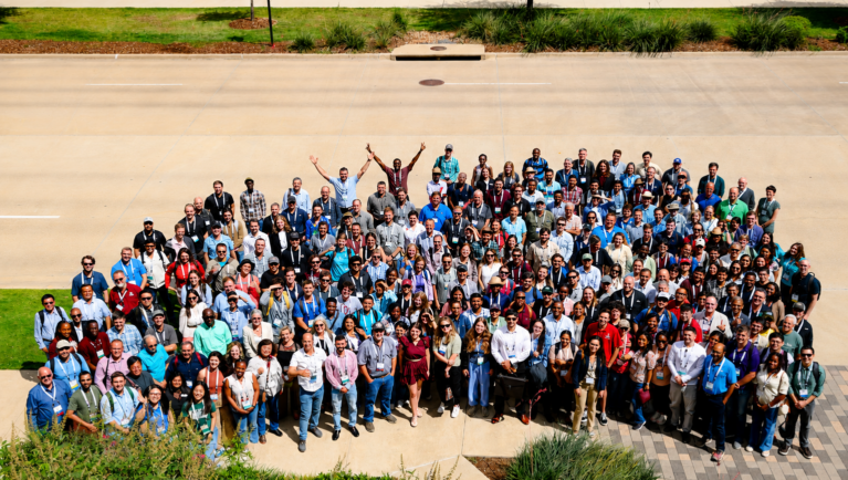 Attendees of the 2026 National Association of Plant Breeders annual meeting gather for a group photo at Texas A&M University.