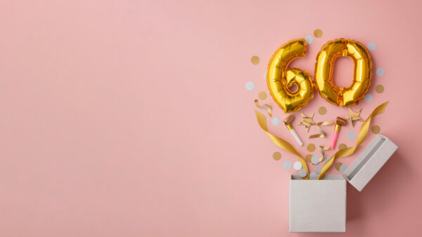 Number 60 birthday balloon celebration gift box lay flat explosion