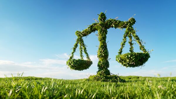 Green balance scale representing Farm Bill agriculture policy and seed industry priorities