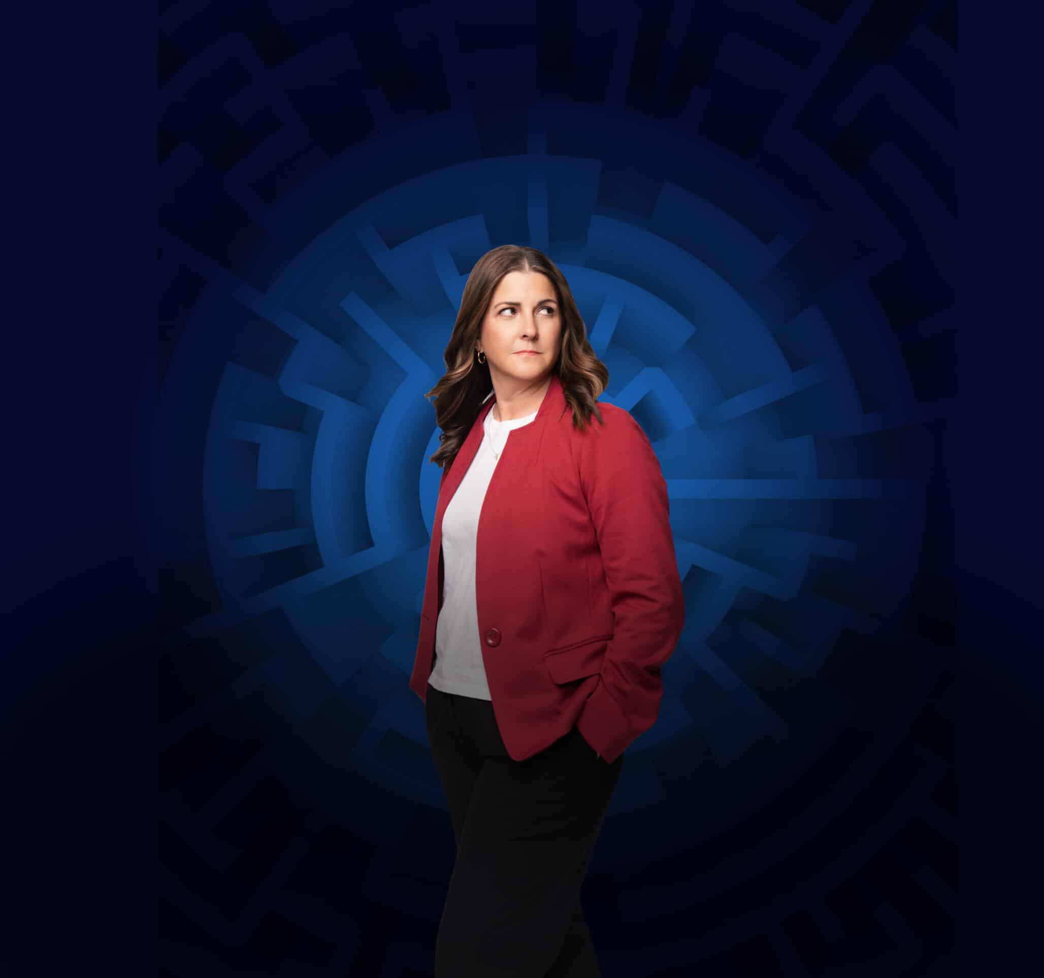 Karen Withers, founder of AgCultured Consulting, with a maze representing complex seed labeling regulations.